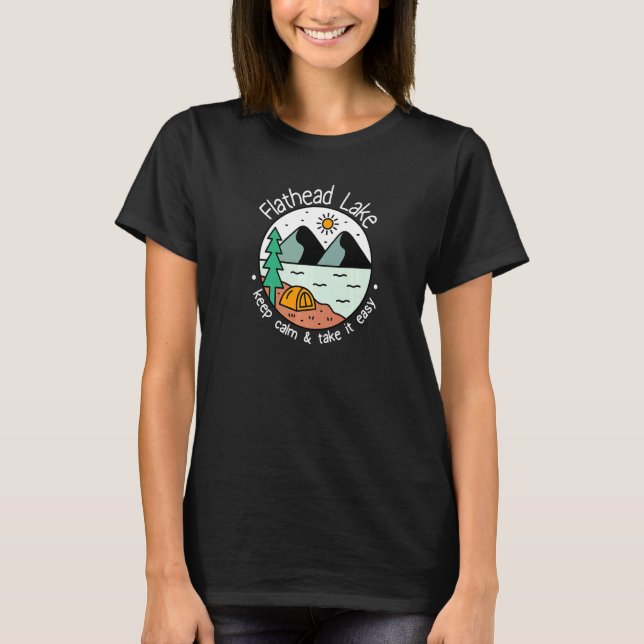Camiseta Barco de Pesca Acampamento  Relaxe Flathead Lak (Frente)