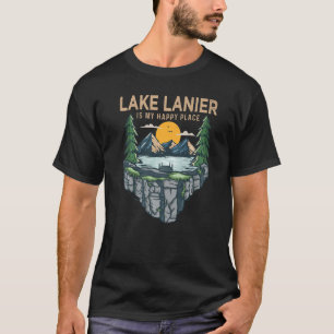 Camiseta Barco De Pesca Acampando Meu Lugar Feliz Lago Lani