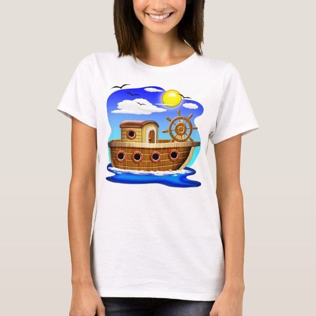 Camiseta Barco de Pesca Cartoon  (Frente)