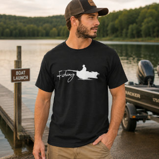Camiseta Barco de Pesca Silhueta Branca Minimalista Pescado