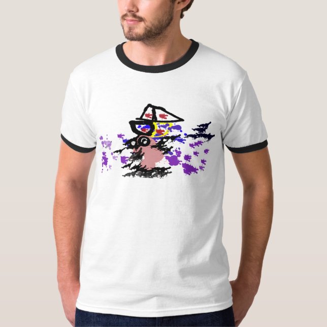 Camiseta Barco de verão e peixe  (Frente)