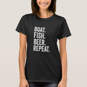 Camiseta Barco Peixe Cerveja Repetir Bebendo Isca de Pesca