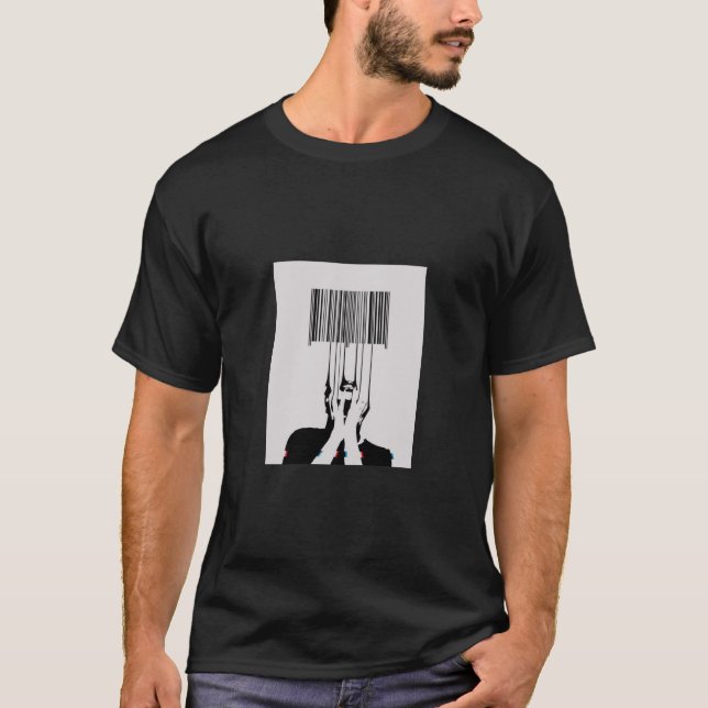 Camiseta Barcode Identity Tee – Monochrome Concept Art” (Frente)