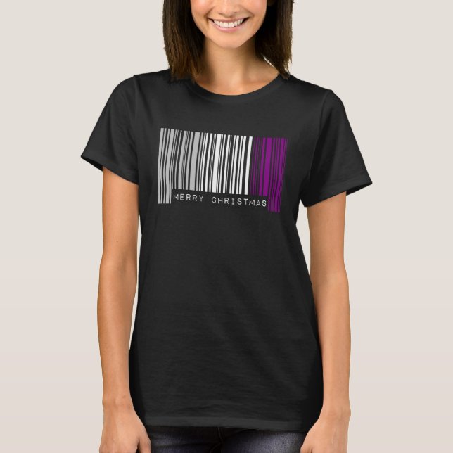 Camiseta Barcode Merry Christmas Asexual Pride Flag LGBTQ Q (Frente)