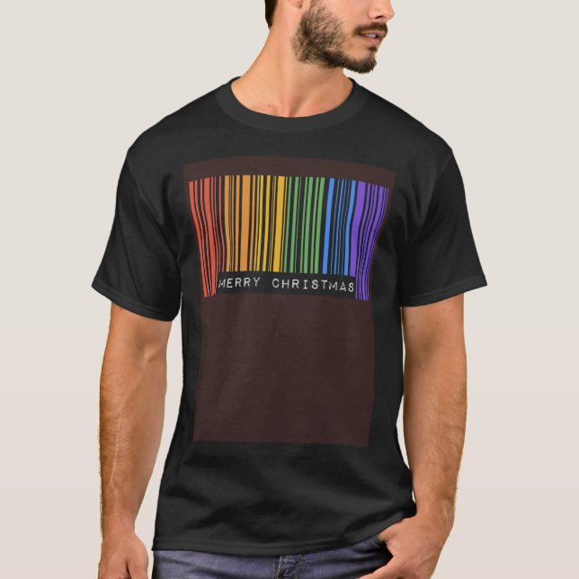 Camiseta Barcode Merry Christmas Gay Pride Flag LGBTQ Queer (Frente)