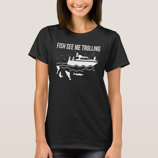 Camiseta Barcos divertidos pescando peixes trolando me veem (Frente)