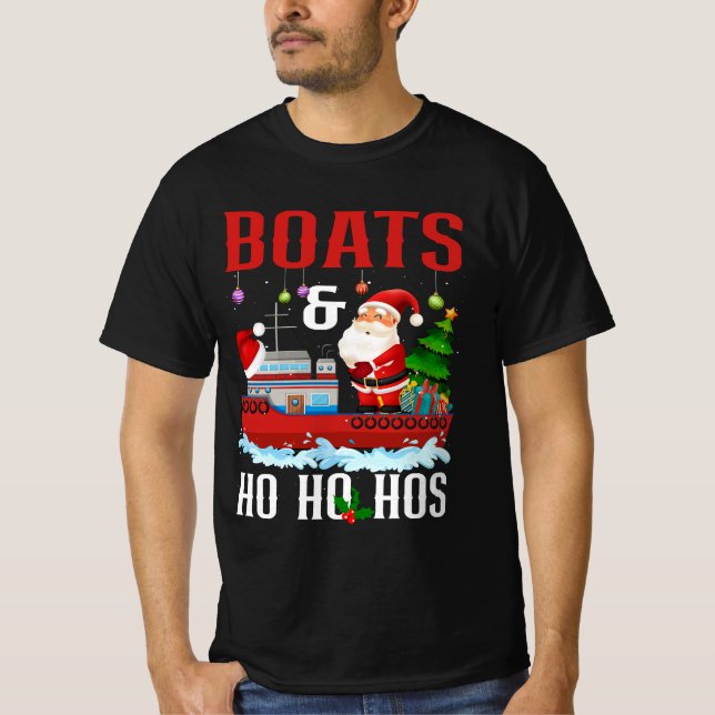 Camiseta Barcos E Ho Hos Papais noeis De Natal Cruzando Hum (Frente)