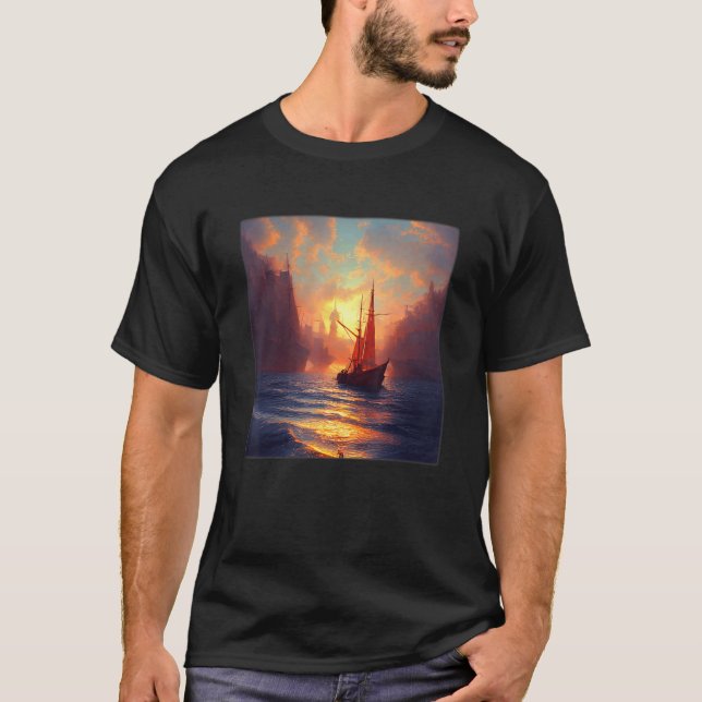 Camiseta Barcos Na Praia, O Poderoso Cruzamento Sunset Do O (Frente)