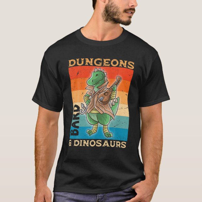 Camiseta Bard Dungeons E Dinossauros Jogo RPG Nerd Dinossau (Frente)