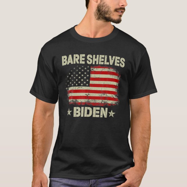 Camiseta Bare Shelves Biden Funny Meme Flag Americano (Frente)