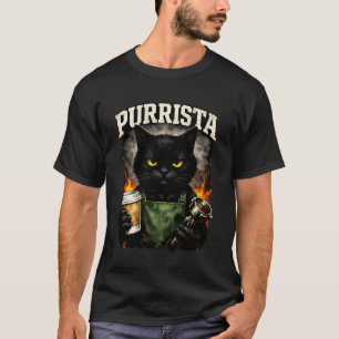 Camiseta Barista Engraçado Purrista Gato Trocadilho Felino