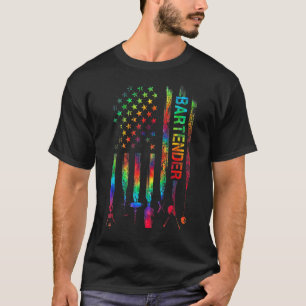 Camiseta Barman Com Bandeira Americana Tie Dye Bartending F