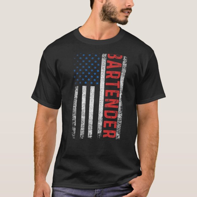 Camiseta Barman de Trabalho do Bar de Bartending, Bandeira  (Frente)