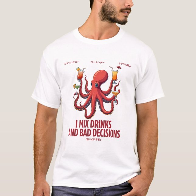 Camiseta Barman: Eu misturo drinques e más decisões (Frente)