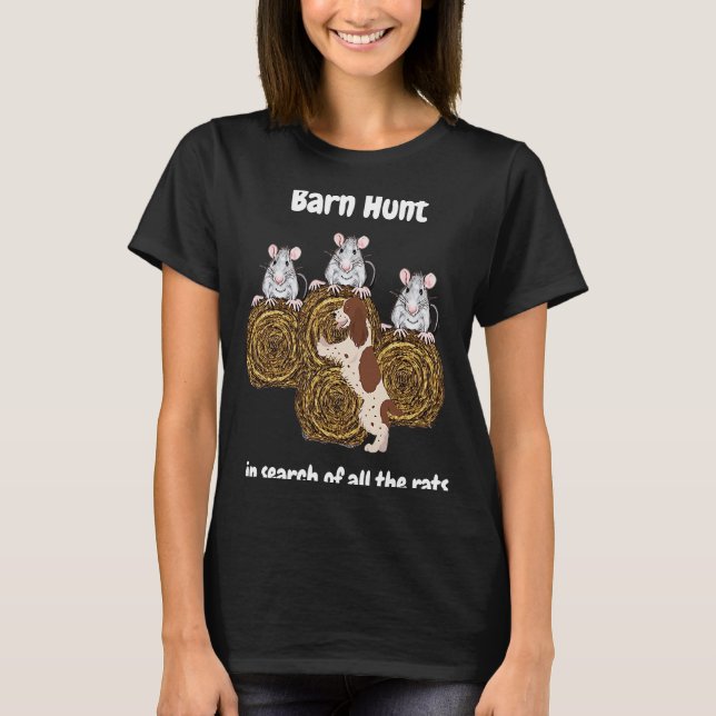 Camiseta Barn Hunt em busca de ratos com Springer Spaniel (Frente)