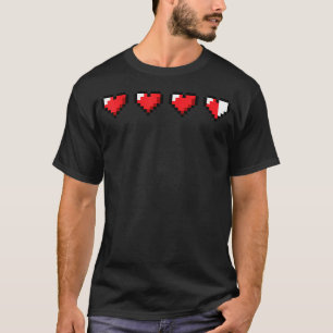 Camiseta Barra de Saúde Coração Pixel de Jogo de Vídeo Retr