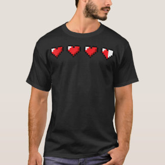 Camiseta Barra de Saúde Coração Pixel de Jogo de Vídeo Retr
