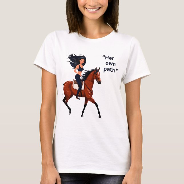 Camiseta Barrando seu rastro: Mulher em Horseback (Frente)