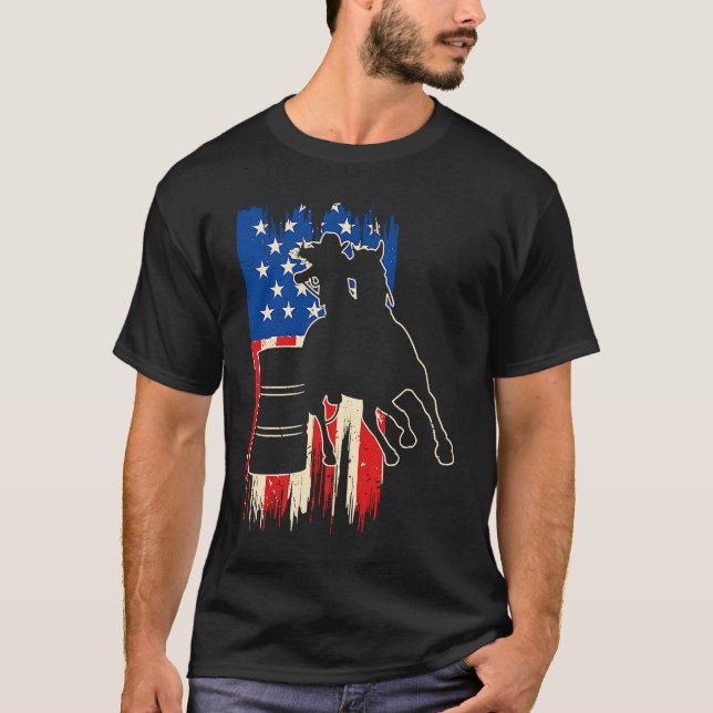 Camiseta Barrel Racer American Flag Patriotic Rodeo Barrel  (Frente)