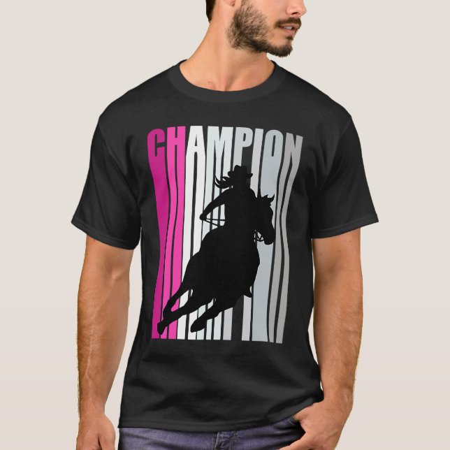 Camiseta Barrel Racing Champion Horse Riding Pink Retro Cow (Frente)