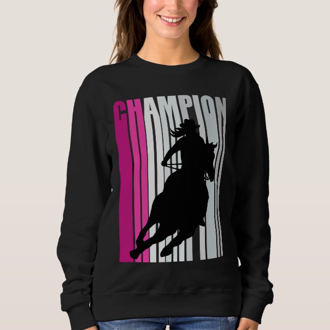 Camiseta Barrel Racing Champion Horse Riding Pink Retro Cow (Frente)