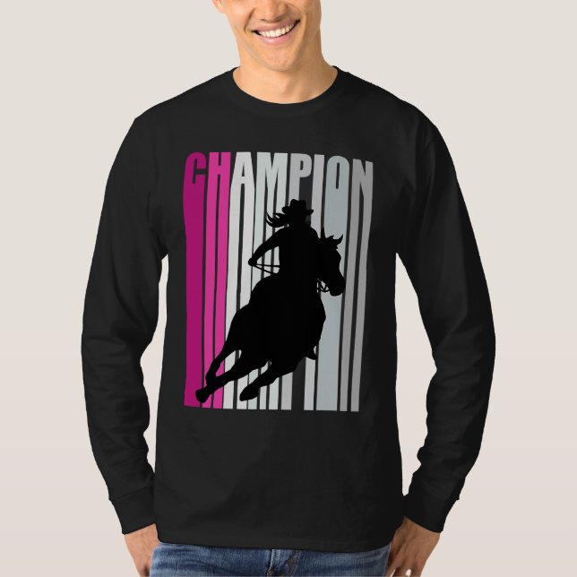 Camiseta Barrel Racing Champion Horse Riding Pink Retro Cow (Frente)