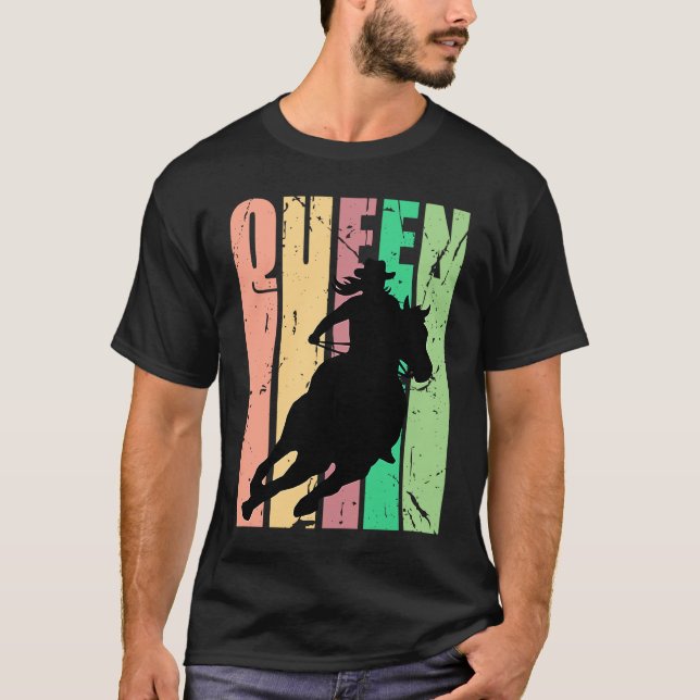Camiseta Barrel Racing Queen Rodeo Women Cowgirls Retro Vin (Frente)