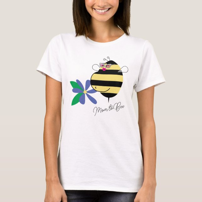 Camiseta Barriga de Bebê Azul Floral Mamãe Abelha com Óculo (Frente)