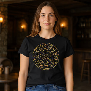 Camiseta Barroco Aves Rococó Animais Monograma Floral Impre
