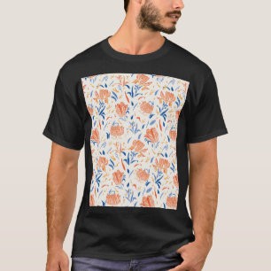 Camiseta Barroco de linocução botânica: fundo floral sem co