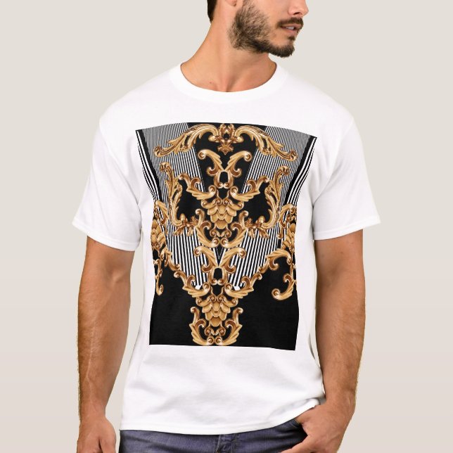 Camiseta Barroco ouro, design de ornamento intricado. (Frente)