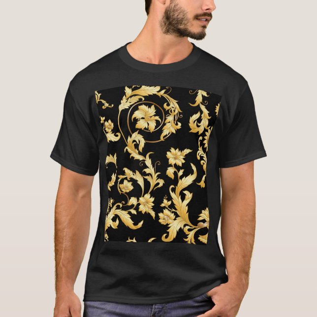 Camiseta Barroco Rococo, Padrão Floral Vitoriano. (Frente)