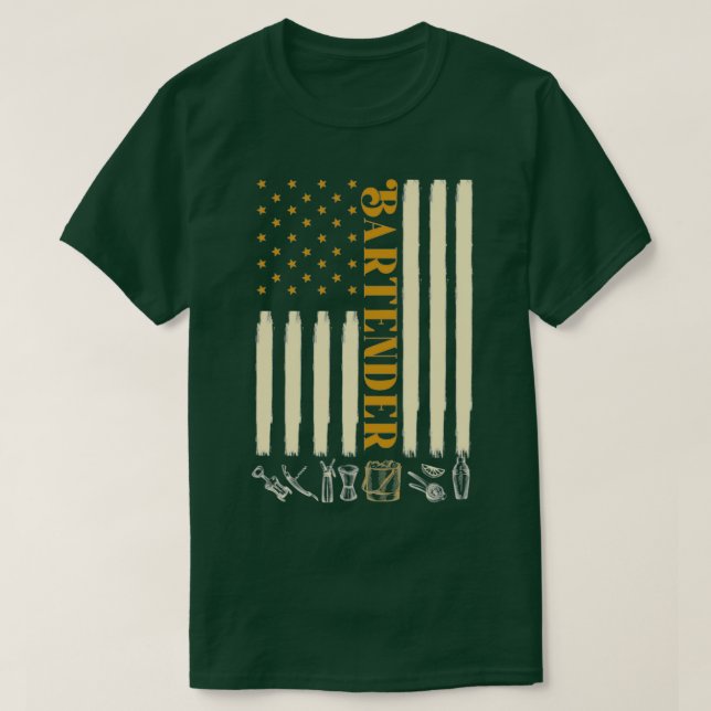 Camiseta Bartending Bartender American Flag (Frente do Design)