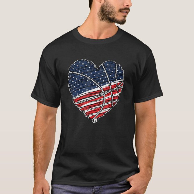 Camiseta Basball Heart 4 de julho Patriot da Bandeira Ameri (Frente)