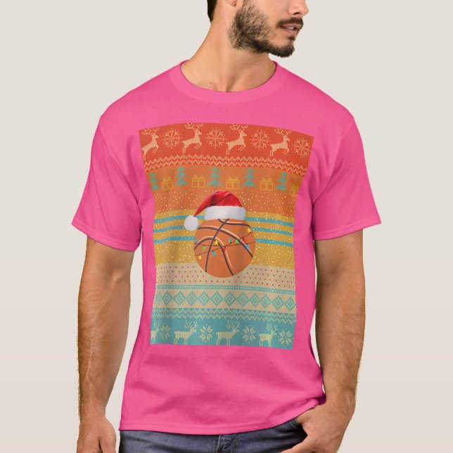 Camiseta Base de Luzes de Natal de Papais noeis de basquete (Frente)