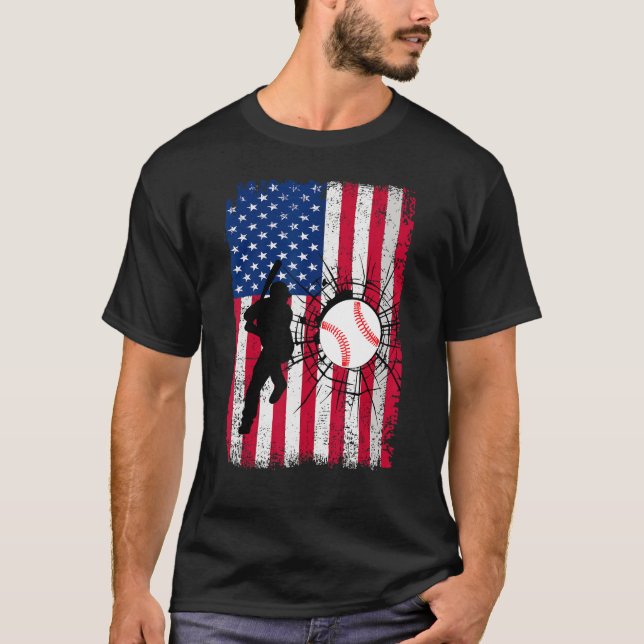 Camiseta Baseball 4th Of July American Flag Patriotic Baseb (Frente)