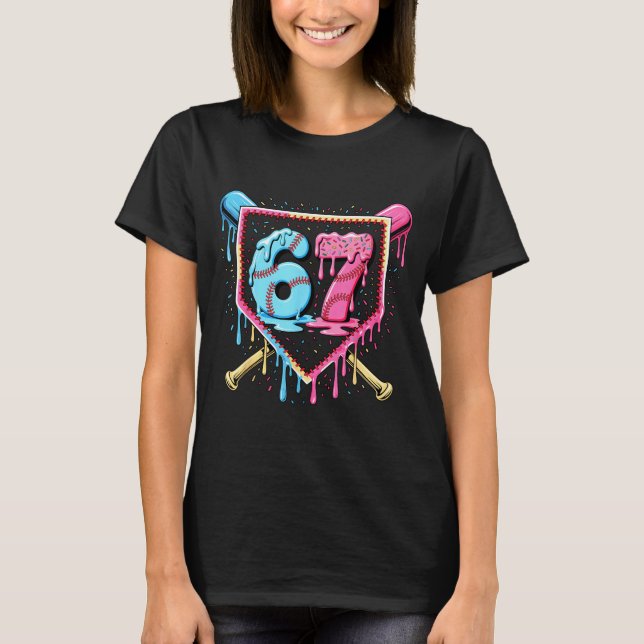 Camiseta Baseball 67 Ice Cream Drip Funny Six Seven Meme Bo (Frente)