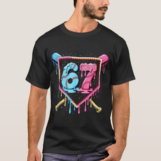 Camiseta Baseball 67 Ice Cream Drip Funny Six Seven Meme Bo (Frente)