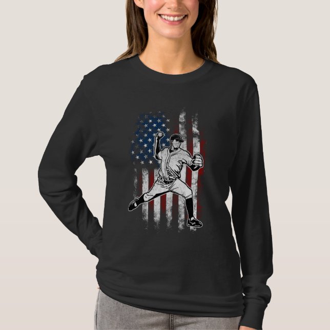 Camiseta Baseball American Flag Pitcher USA Pitcher 4º De (Frente)