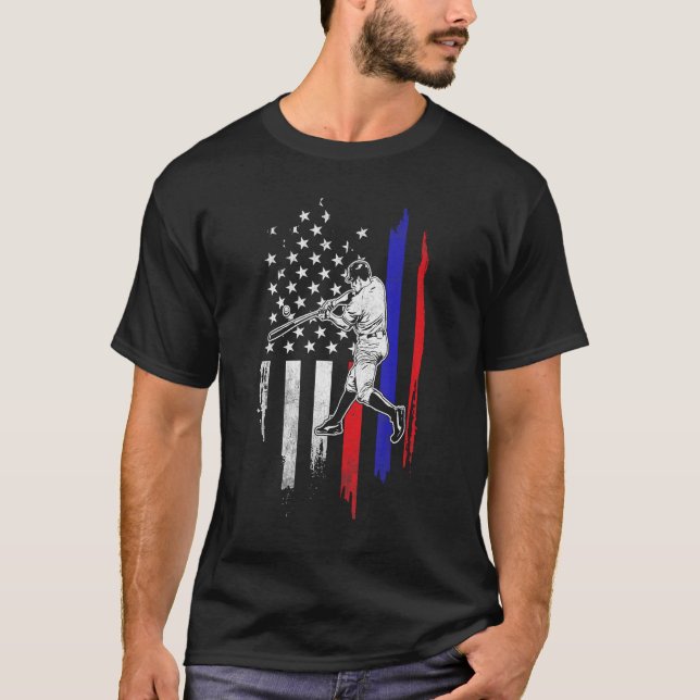 Camiseta Baseball American Flag USA 4th Of July (Frente)