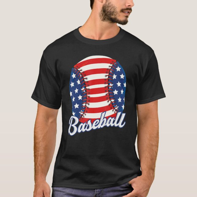 Camiseta Baseball American USA flag Patriotic Retro Basebal (Frente)