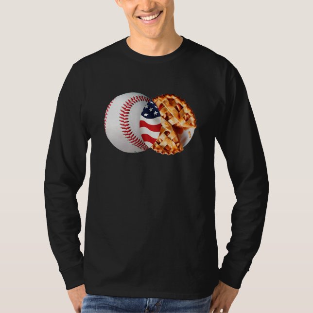 Camiseta Baseball Apple Pie American Flag July 4th USA Men  (Frente)