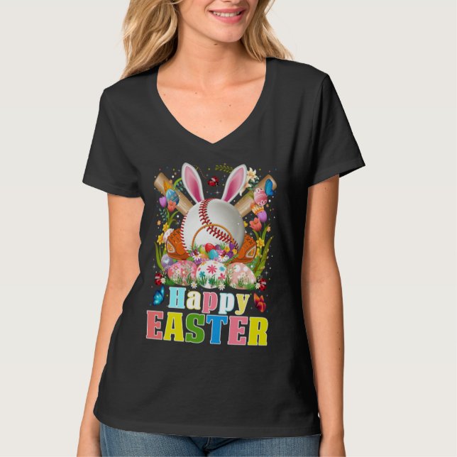 Camiseta Baseball Ball & Bats Bunny Ears Easter Day Boys Ki (Frente)