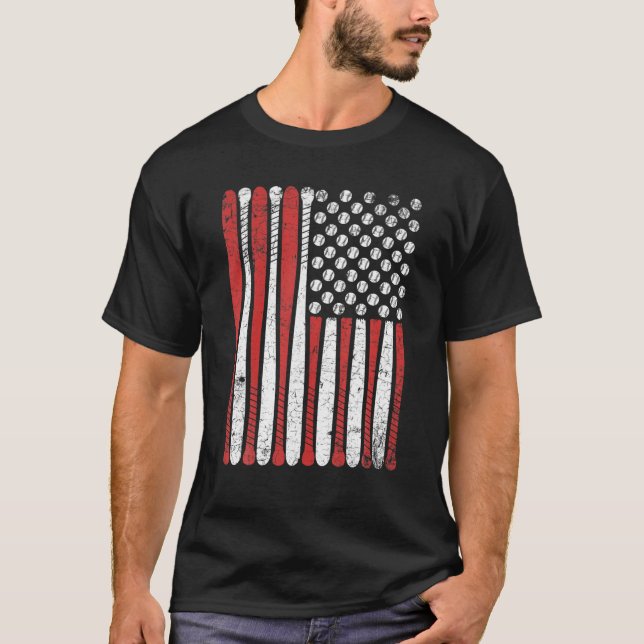Camiseta Baseball Bat American Flag Ball Design (Frente)