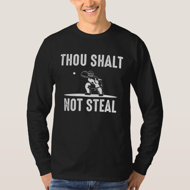 Camiseta Baseball Catcher Thou Shalt Not Steal Softball Cat (Frente)