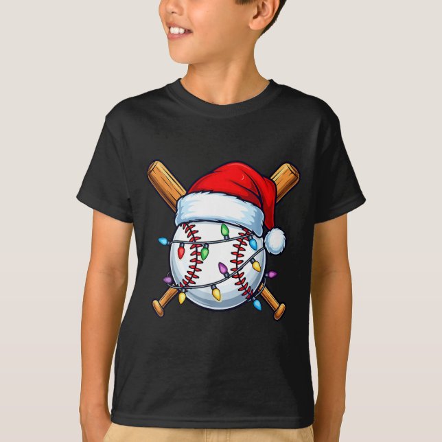 Camiseta Baseball Christmas Lights Santa Christmas Baseball (Frente)