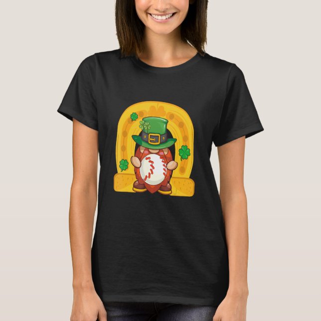 Camiseta Baseball Cute Gnome Shamrock Ferradura St Patrick' (Frente)