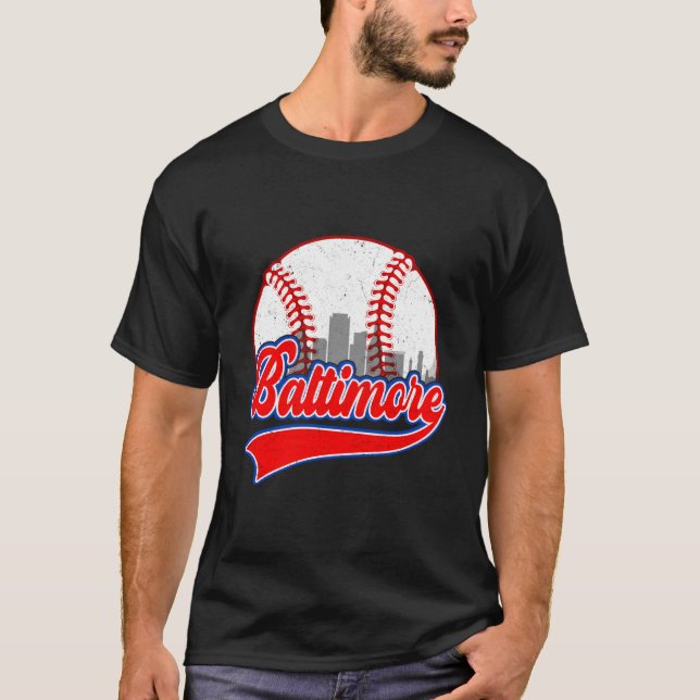 Camiseta Baseball da Paisagem Urbana de Baltimore (Frente)