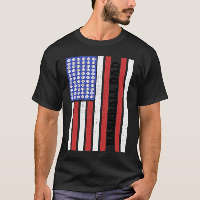 Camiseta Baseball Dad USA Flag Baseball Player Fan Coach (Frente)