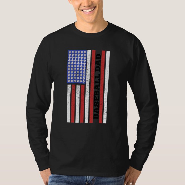 Camiseta Baseball Dad USA Flag Baseball Player Fan Coach (Frente)